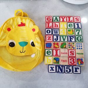 Wooden Block set cute hangable hook & loop closure carrying bag 39 blocks 1 bag